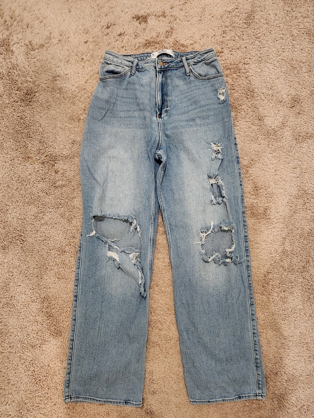 Hollister Light Blue Distressed Straight-Leg Jeans Dad Jeans Curvy